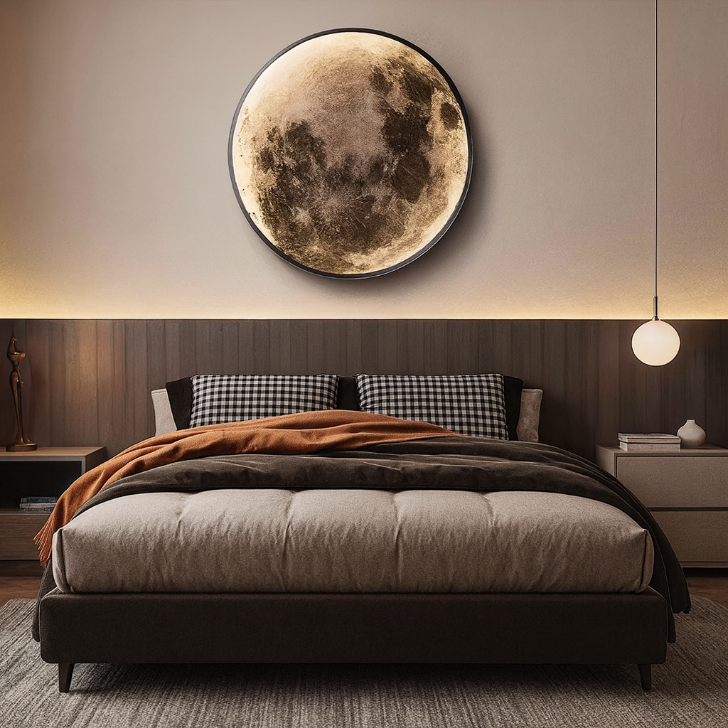 Modern 3D Moon Wall Lamp – LED Mural Light with Remote Control, Dimmable Warm & Cool White