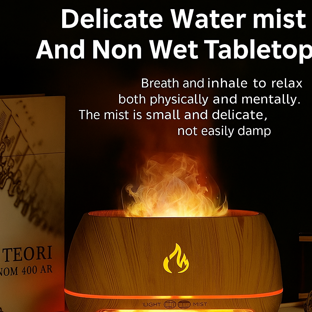 3D Flame Effect Essential Oil Diffuser, Ultrasonic Aroma Humidifier with LED Light & USB Power