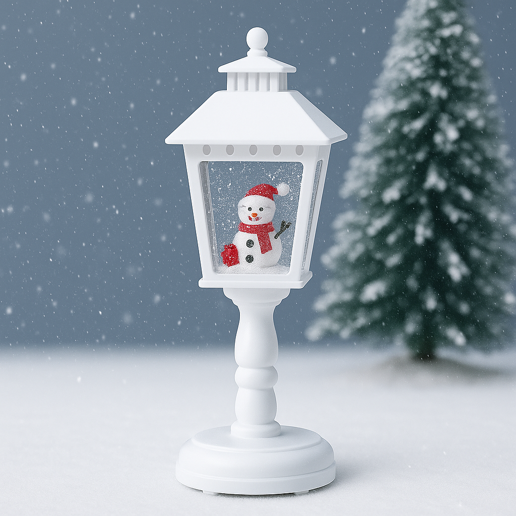 Christmas Snow Globe Candle Lamp – LED Spinning Water Glitter Light with Snowman & Tree