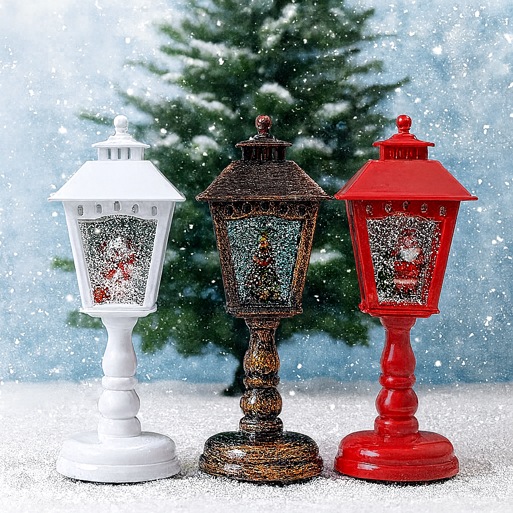 Christmas Snow Globe Candle Lamp – LED Spinning Water Glitter Light with Snowman & Tree