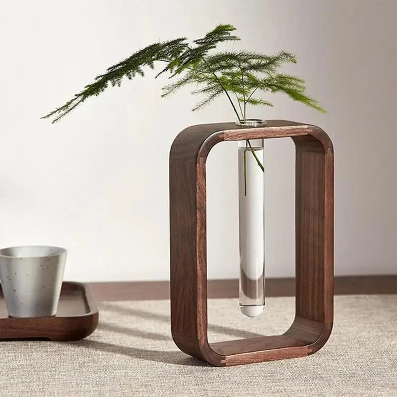 Elion – Wooden Vase with Glass Tube for Plants and Decoration