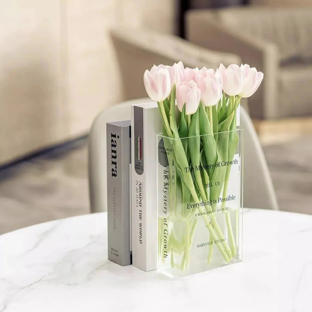 Lina – Transparent Book Vase Made of Acrylic for Modern Flower Arrangements