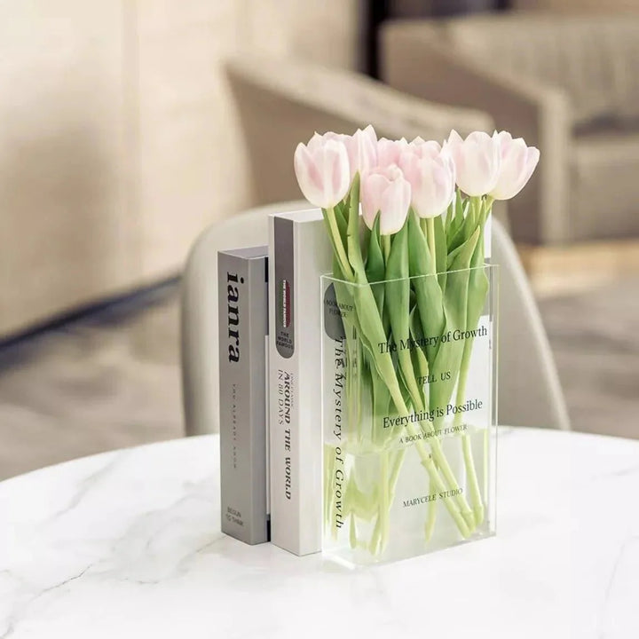 Lina – Transparent Book Vase Made of Acrylic for Modern Flower Arrangements