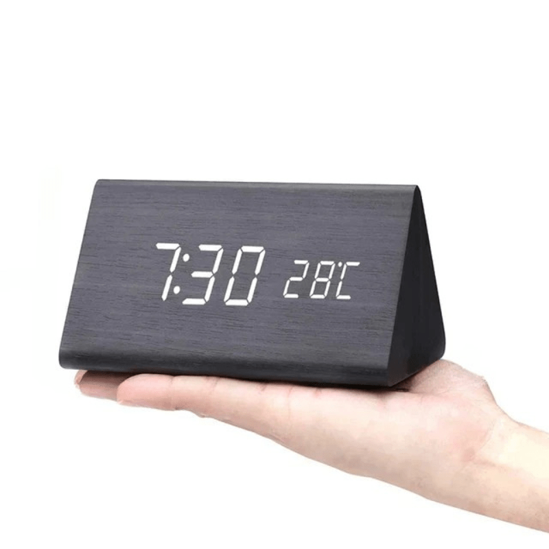 Lukas – Wooden LED Alarm Clock with Voice Control & Temperature Display