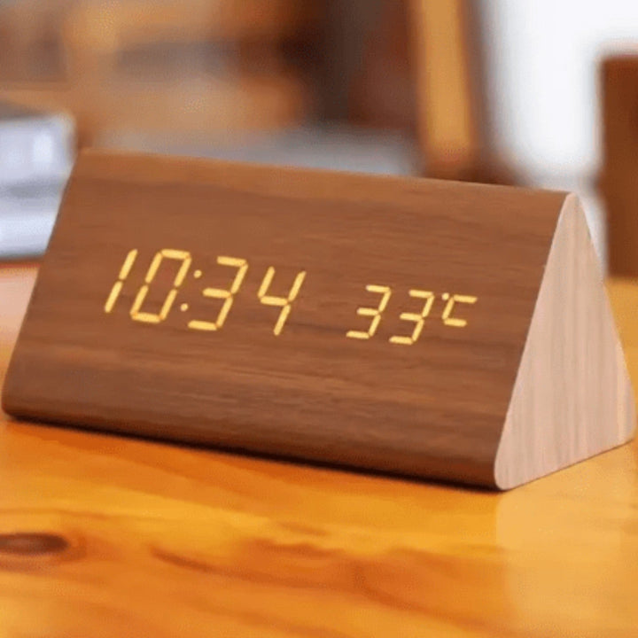 Lukas – Wooden LED Alarm Clock with Voice Control & Temperature Display