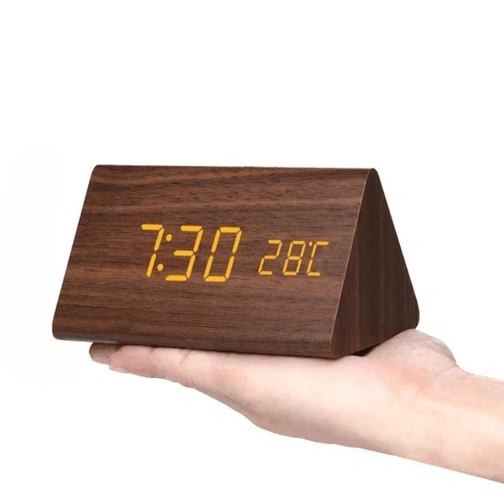 Lukas – Wooden LED Alarm Clock with Voice Control & Temperature Display
