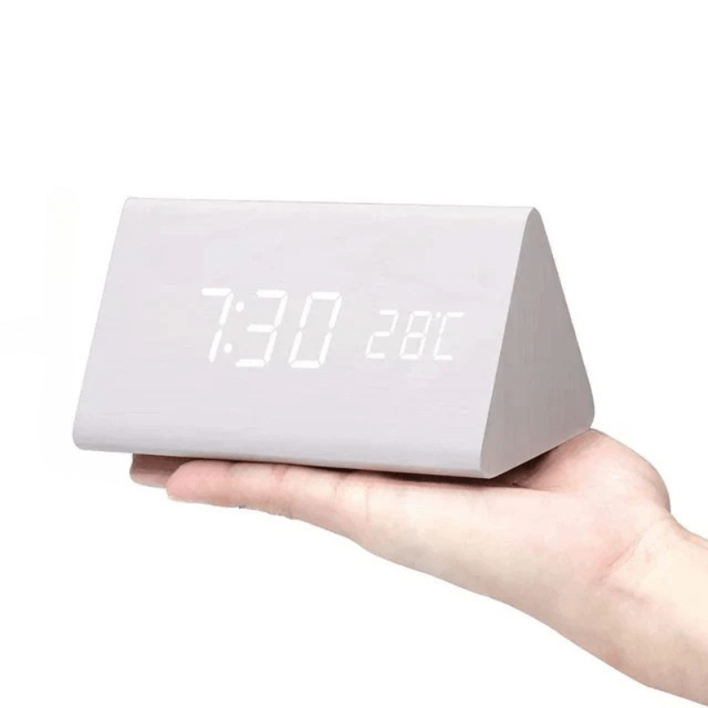 Lukas – Wooden LED Alarm Clock with Voice Control & Temperature Display