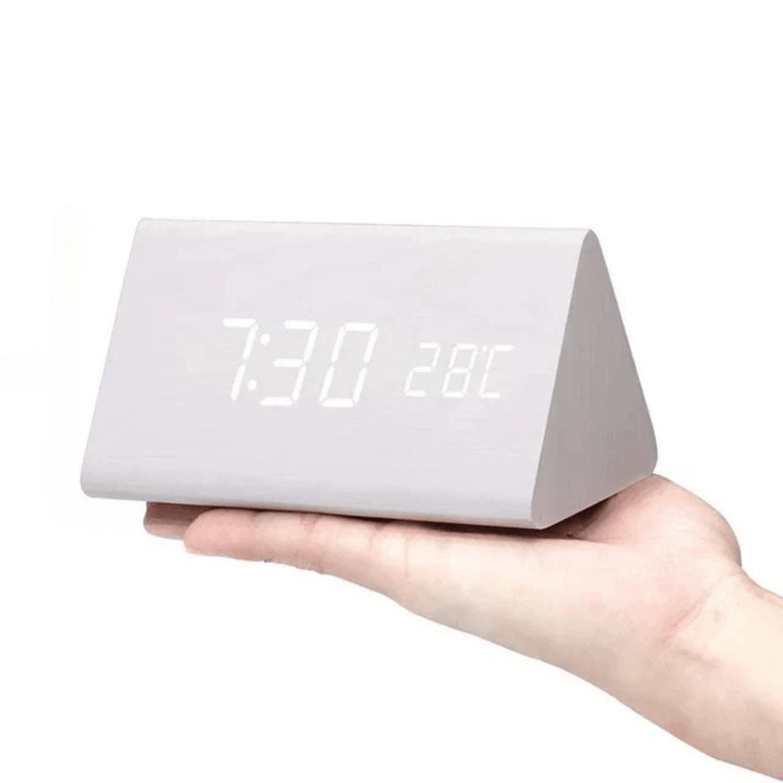Lukas – Wooden LED Alarm Clock with Voice Control & Temperature Display