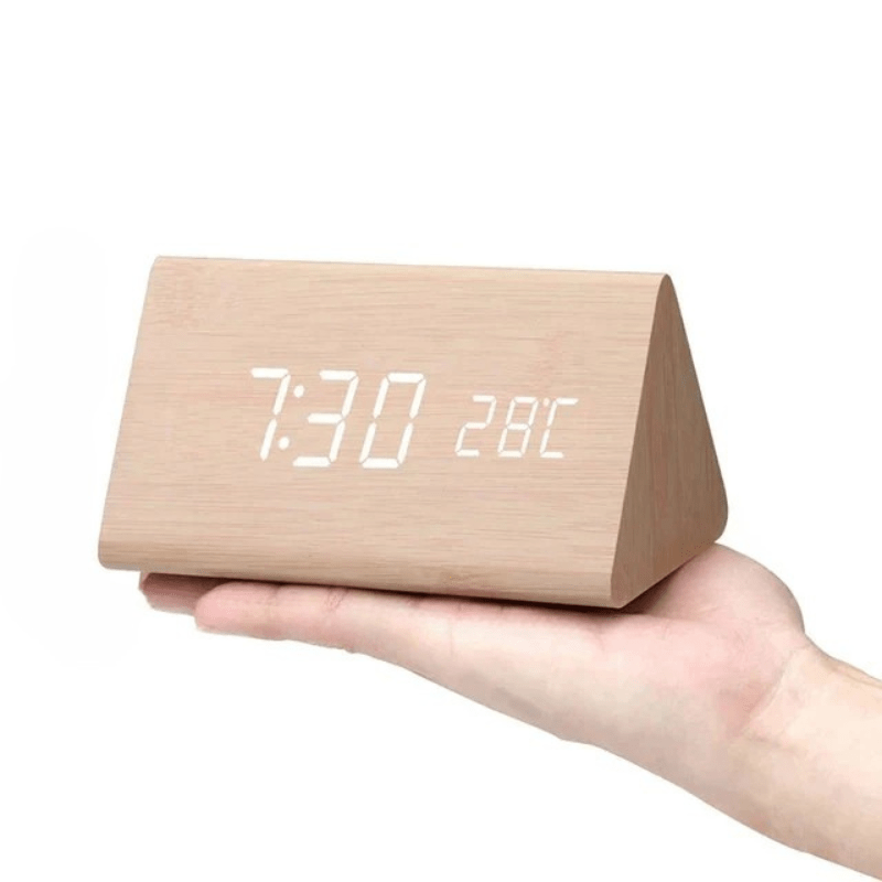 Lukas – Wooden LED Alarm Clock with Voice Control & Temperature Display