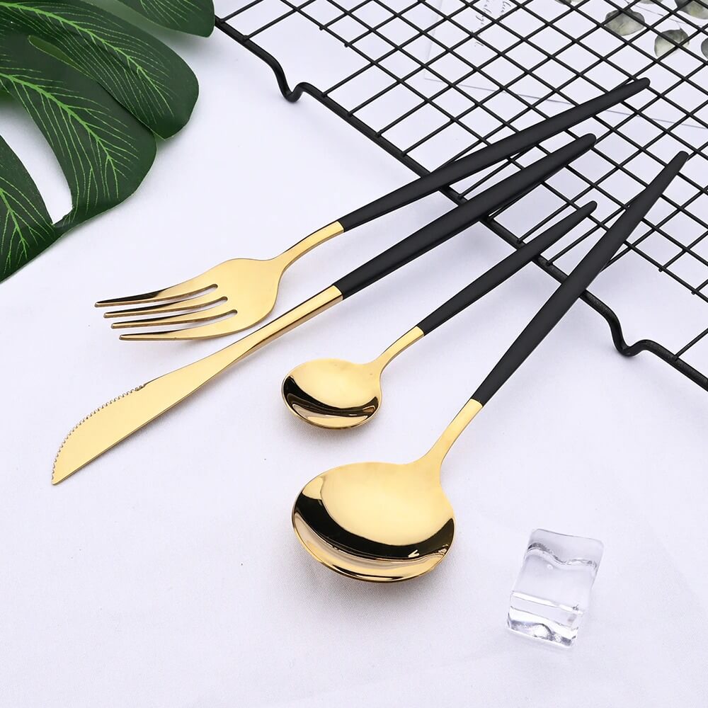 Modern Black-Gold Cutlery Set 24-Piece
