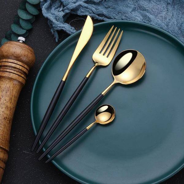 Modern Black-Gold Cutlery Set 24-Piece