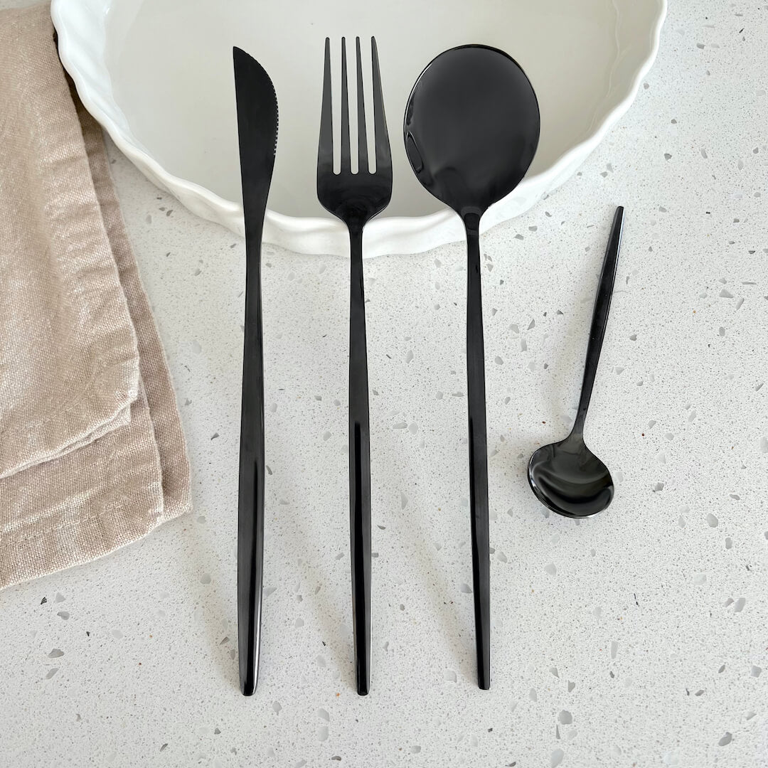 Modern Black Stainless Steel Cutlery Set 24-piece