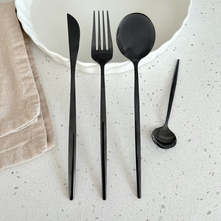 Modern Black Stainless Steel Cutlery Set 24-piece