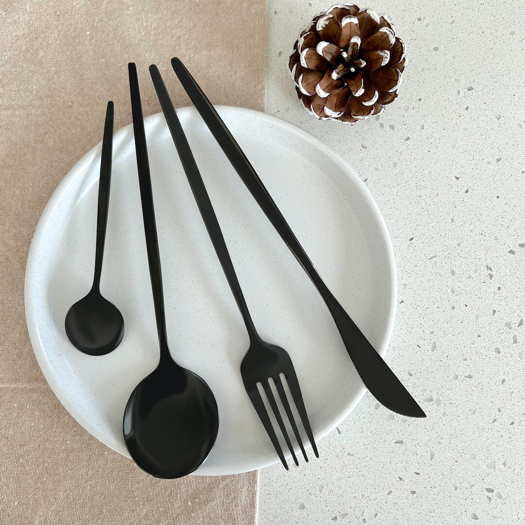 Modern Black Stainless Steel Cutlery Set 24-piece