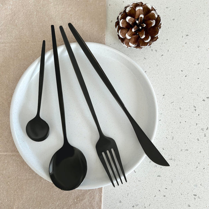 Modern Black Stainless Steel Cutlery Set 24-piece