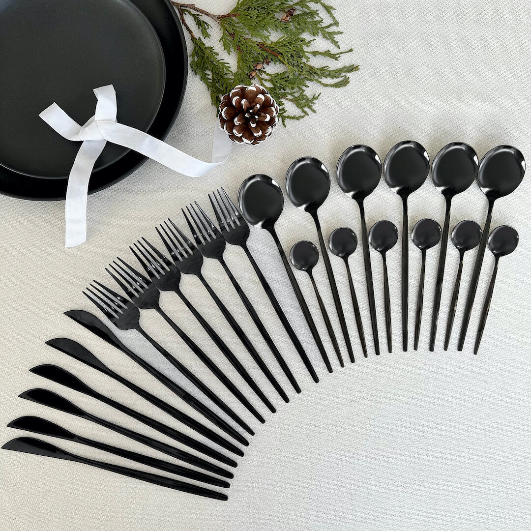Modern Black Stainless Steel Cutlery Set 24-piece