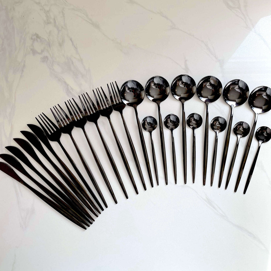 Modern Black Stainless Steel Cutlery Set 24-piece