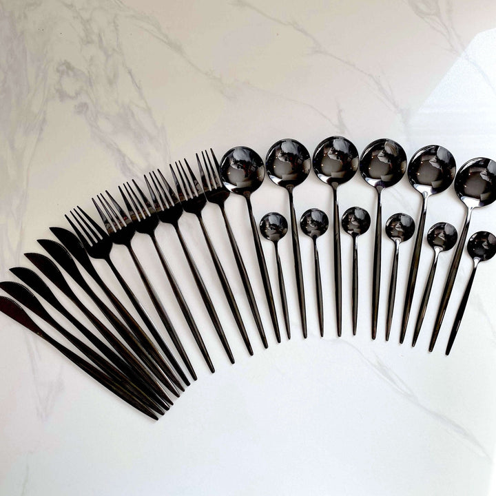 Modern Black Stainless Steel Cutlery Set 24-piece