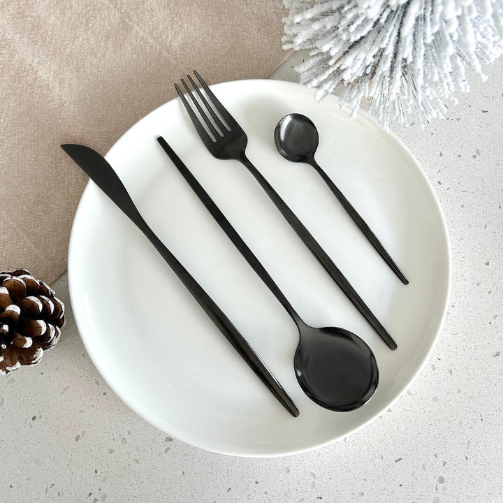 Modern Black Stainless Steel Cutlery Set 24-piece