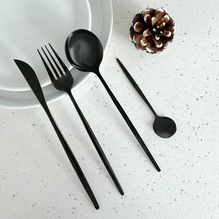 Modern Black Stainless Steel Cutlery Set 24-piece