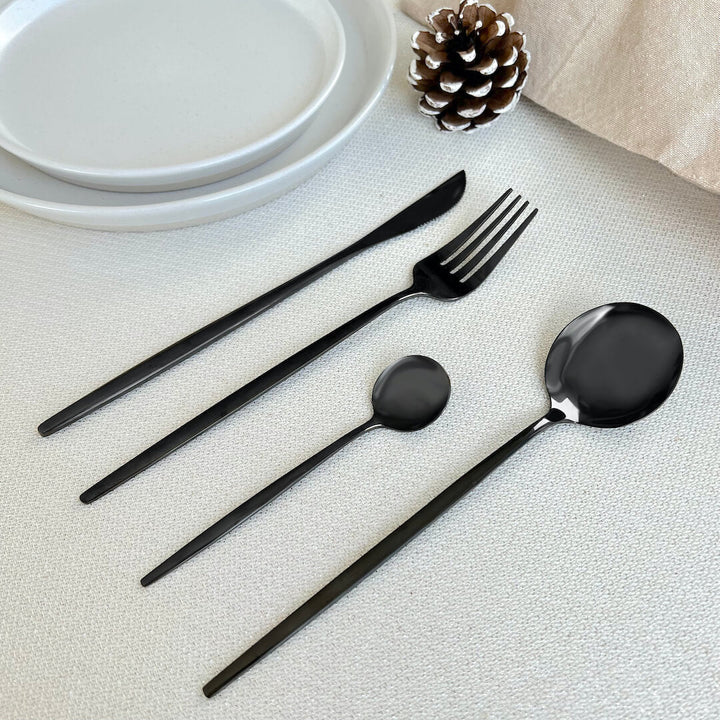 Modern Black Stainless Steel Cutlery Set 24-piece