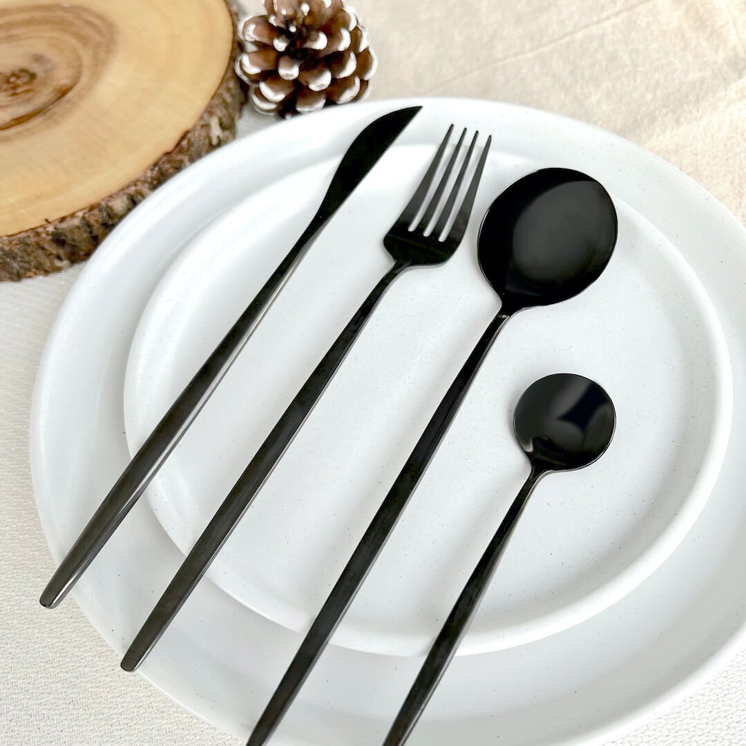 Modern Black Stainless Steel Cutlery Set 24-piece