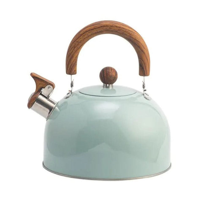 Stainless Steel Whistling Kettle with Wooden Handle & Whistle Function