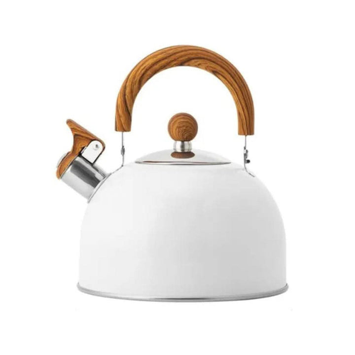 Stainless Steel Whistling Kettle with Wooden Handle & Whistle Function