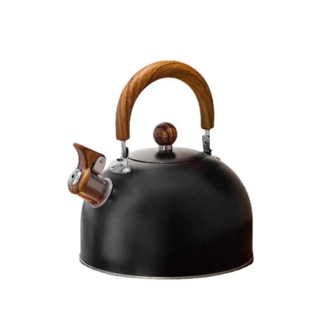 Stainless Steel Whistling Kettle with Wooden Handle & Whistle Function