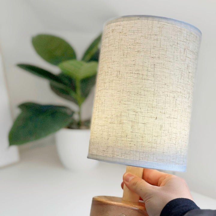 Nordic Table Lamp with Linen Shade and Wooden Base