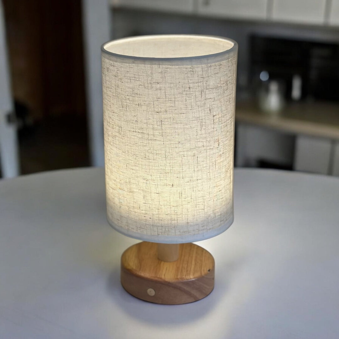 Nordic Table Lamp with Linen Shade and Wooden Base